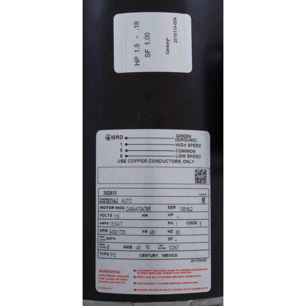 Pump, WW E-Series, 1.5hp Century, 115v, 2-Spd, 48fr, 1-1/2"