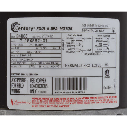 Bomba, baño, WW Ctr Disch, 2.0 hp, 115 v/230 v, 1 velocidad, 48 fr, 1-1/2", kit