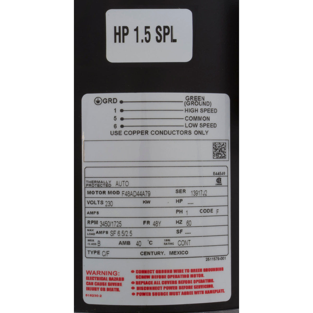 Pump, WW E-Series, 1.5hp Century, 230v, 2-Speed, 48fr, 1-1/2"