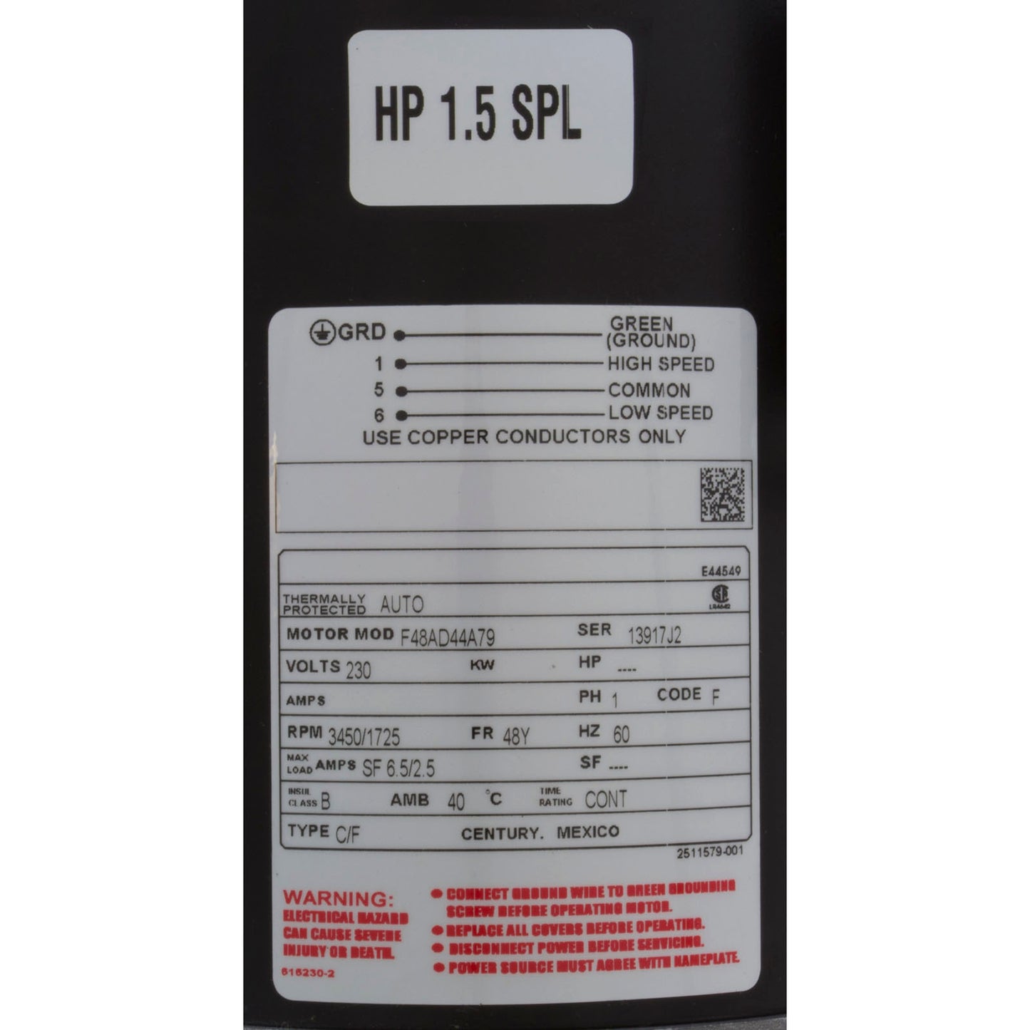 Bomba, serie WW E, Century, 1,5 hp, 230 V, 2 velocidades, 48 ​​fr, 1-1/2"