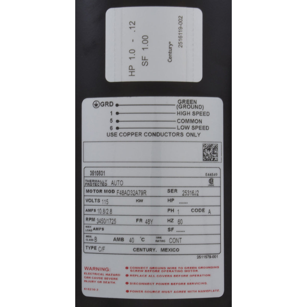 Pump, WW Hi-Flo, 1.0hp Century, 115v, 2-Spd, 48fr, 2"