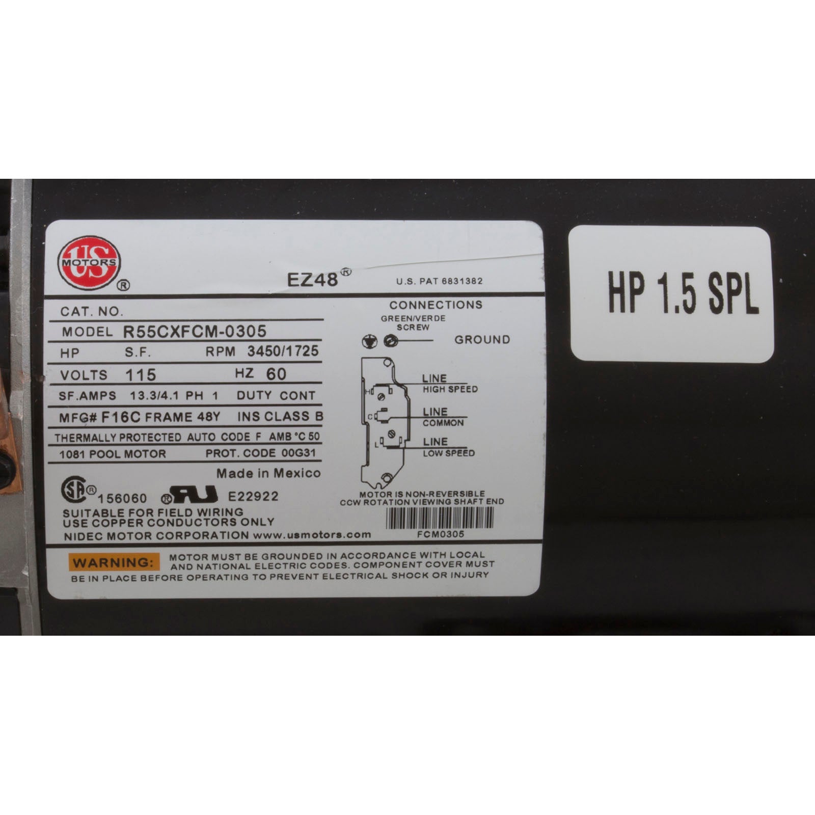 Pump, WW Hi-Flo, 1.5hp Nidec, 115v, 2-Speed, 48fr, 2", Kit