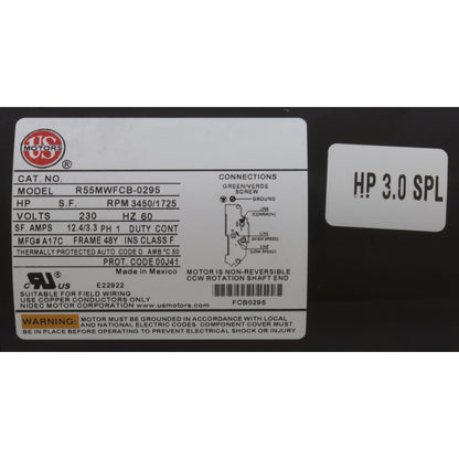 Pump, WW Hi-Flo, 3.0hp US Motors, 230v, 2-Spd, 48fr, 2"