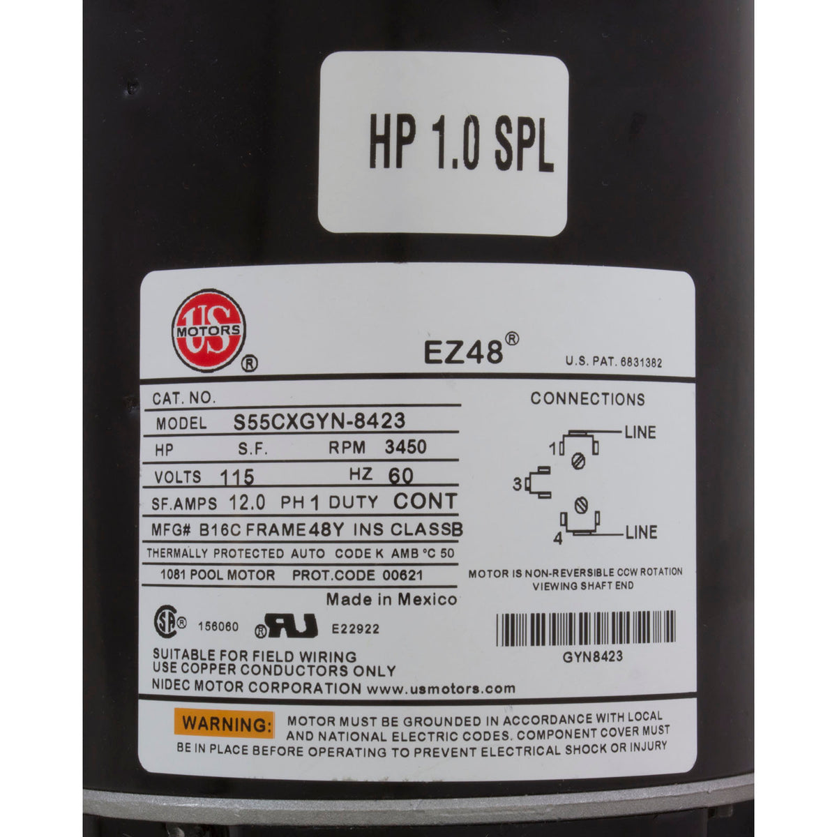 Pump, WW Exec, 1.0SPL US Motor, 115v, 1-Spd, 48fr, 2"