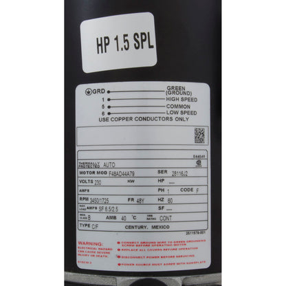 Pump, WW Exec, 1.5SPL Century, 230v, 2-Spd, 48fr, 2"