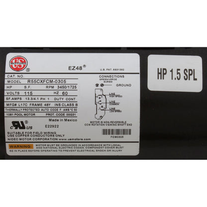 Pump, WW Exec, 1.5hp Nidec, 115v, 2-Speed, 48fr, 2", Kit