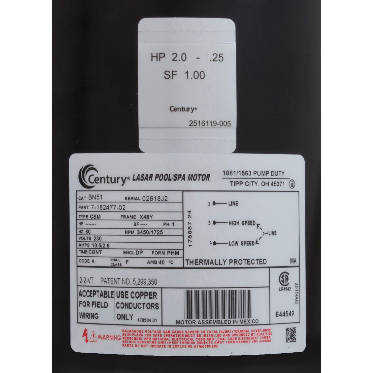 Pump, WW Exec, 2.0hp Century, 230v, 2-Speed, 48fr, 2"