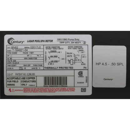 Pump, WW Exec, 4.5hp Century, 230v, 2-Speed, 48fr, 2"