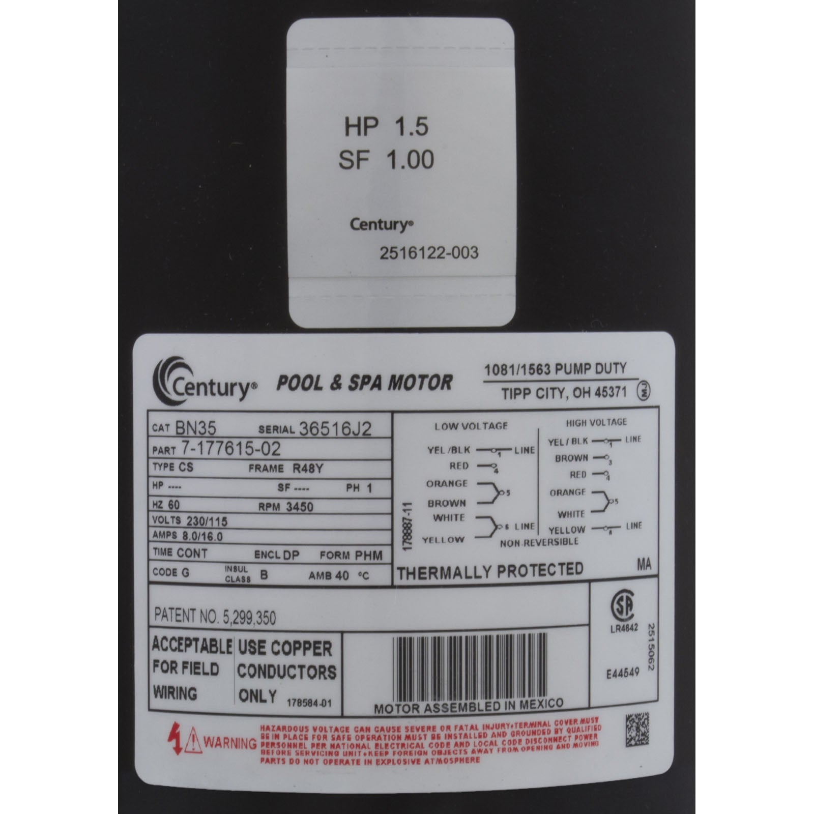 Pump, WW Exec, 1.5hp Century, Conv, 1-Spd, 48fr, 2-1/2" x 2"