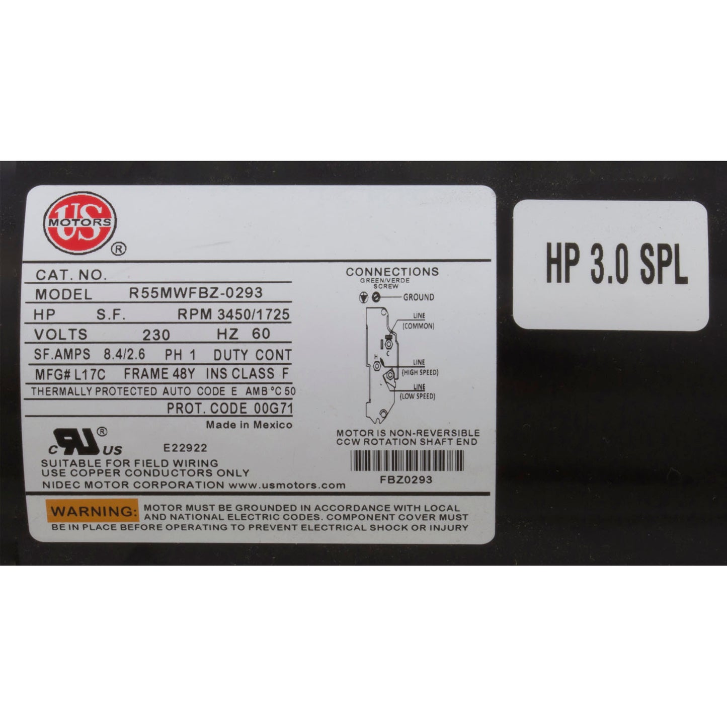 Pump, WW Exec, 3.0hp US Motors, 230v, 2-Spd, 48fr, 2"