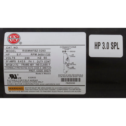 Pump, WW Exec, 3.0hp US Motors, 230v, 2-Spd, 48fr, 2"