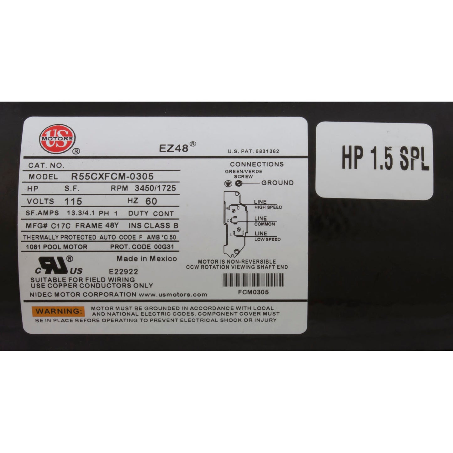 Bomba, WW Exec, 1,5 hp Nidec, 115 V, 2 velocidades, 48 ​​fr, 2-1/2" x 2", kit