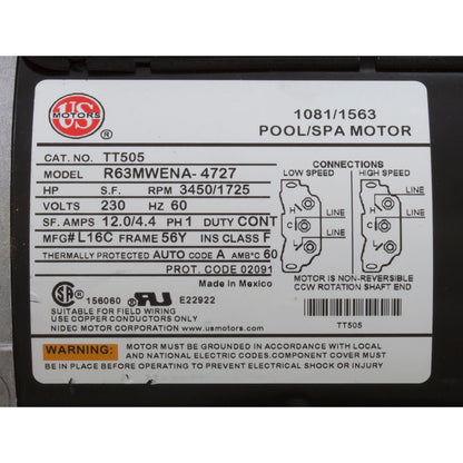 Bomba, WW Exec, motor estadounidense de 4,0 hp, 230 V, 2 velocidades, 56 pulgadas, 2-1/2" x 2"