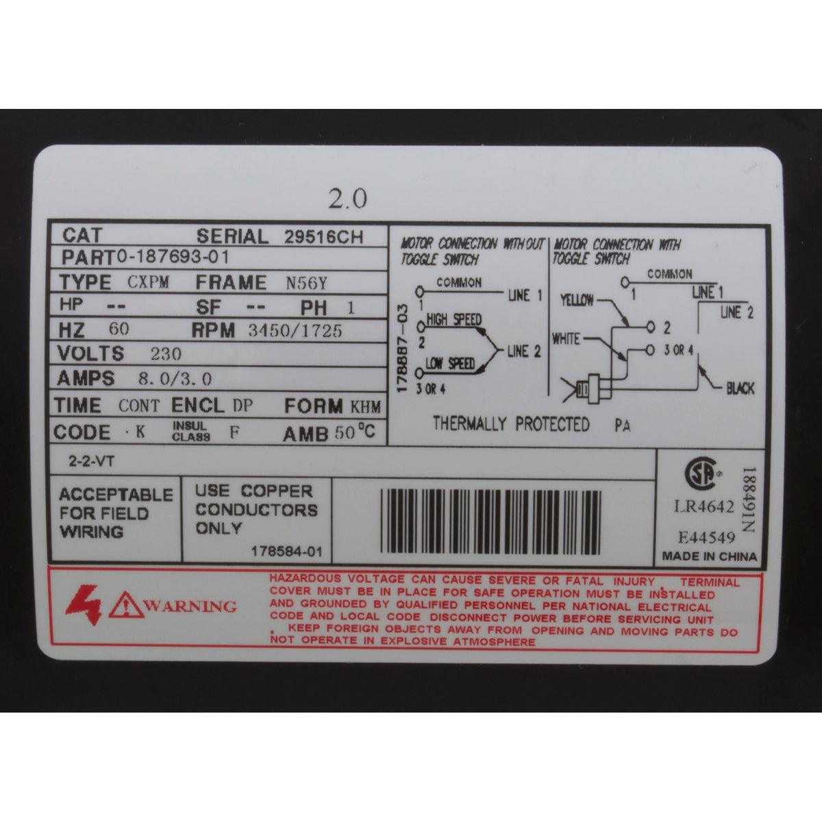 Pump, WW Exec, 2.0hp US Motor, 230v, 2-Speed, 56fr, 2-1/2" x 2"