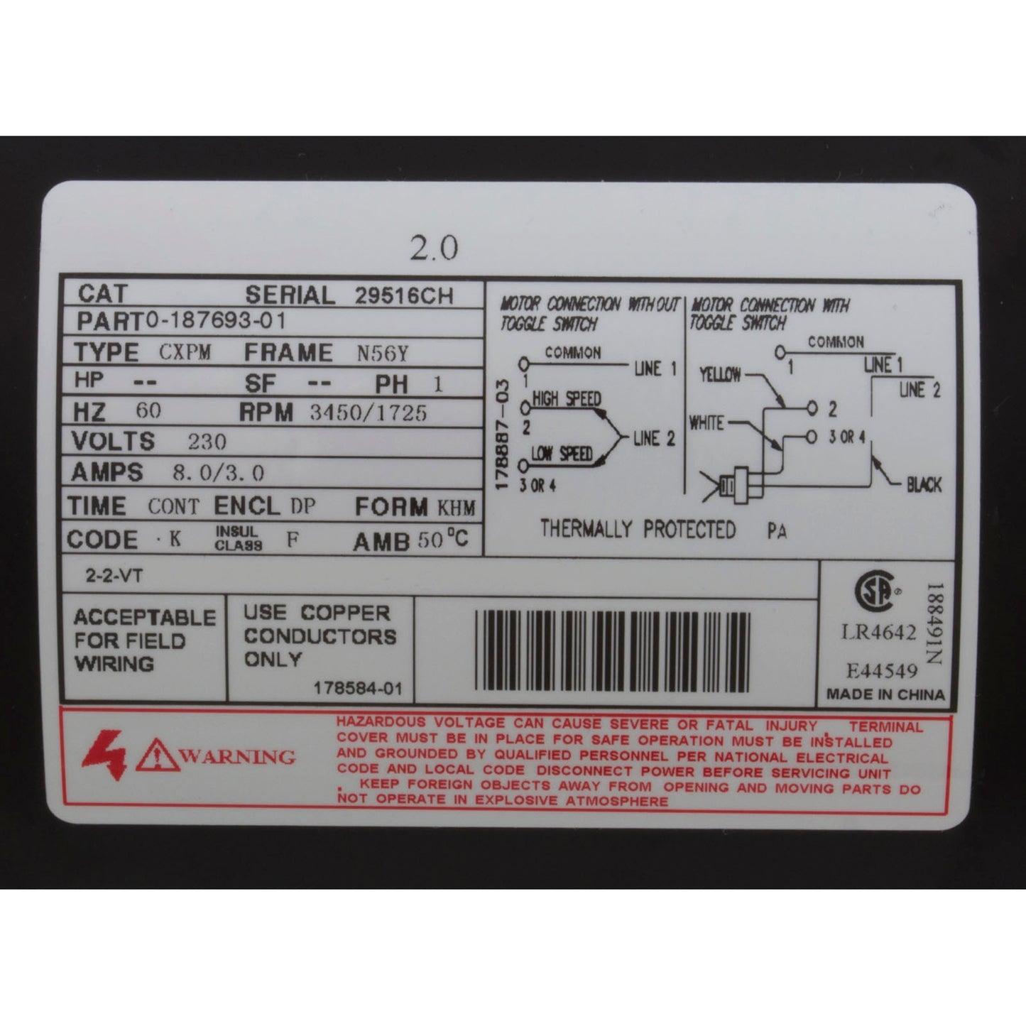 Bomba, WW Exec, motor estadounidense de 2,0 hp, 230 V, 2 velocidades, 56 fr, 2-1/2" x 2"