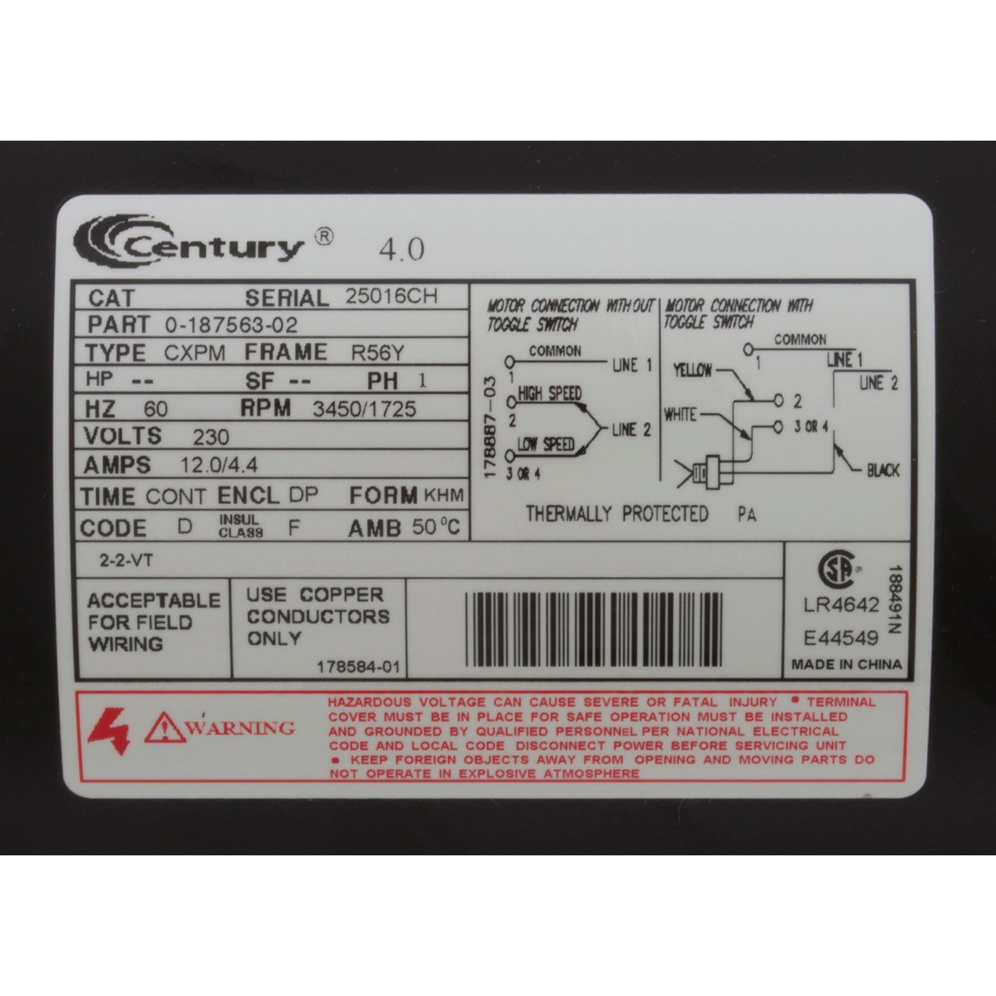 Bomba, WW Exec, Century, 4,0 hp, 230 V, 2 velocidades, 56 pies cúbicos, 2-1/2" x 2"