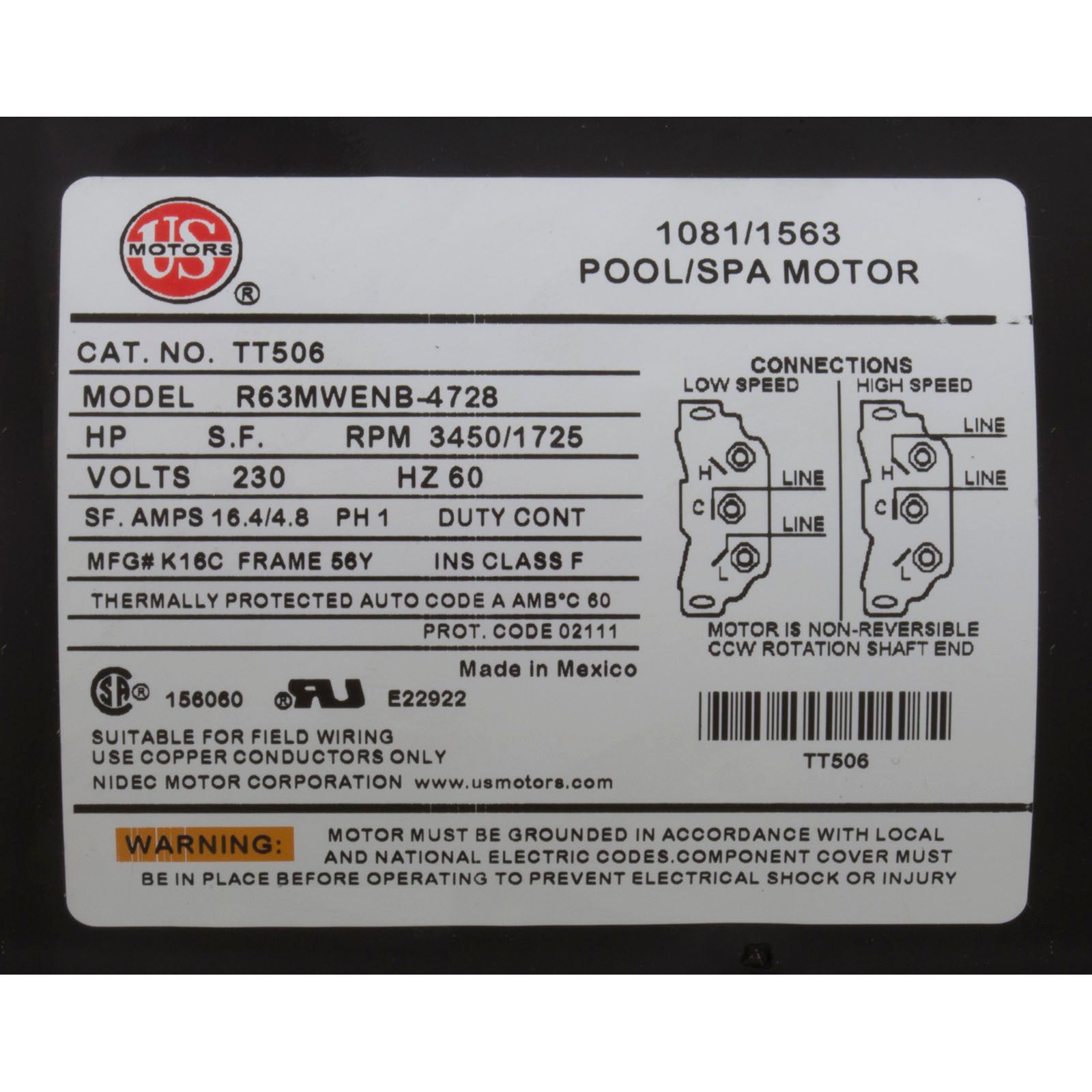 Pump, WW Exec, 5.0hp US Motor, 230v, 2-Speed, 56fr, 2-1/2" x 2"