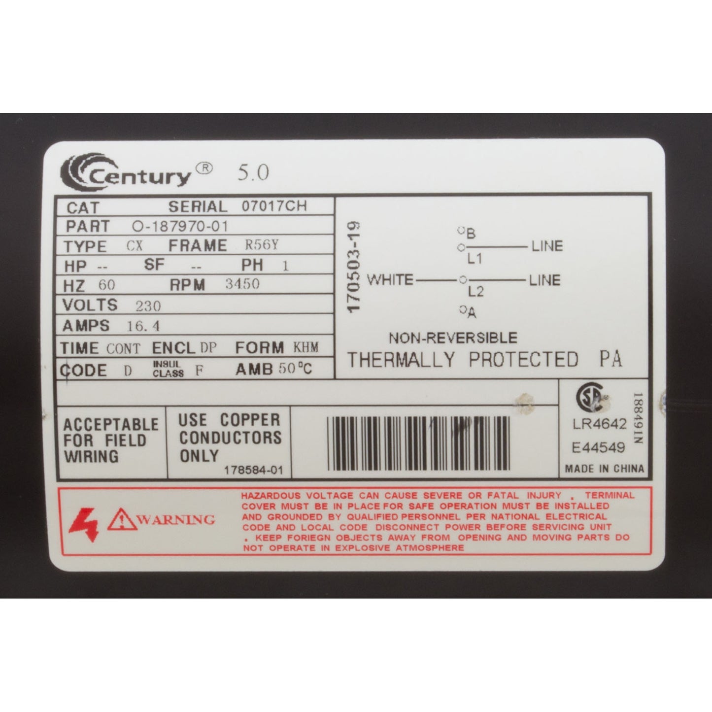 Bomba, WW Viper, Century, 5,0 hp, 230 V, 1 velocidad, 56 fr, 2-1/2" x 2-1/2"