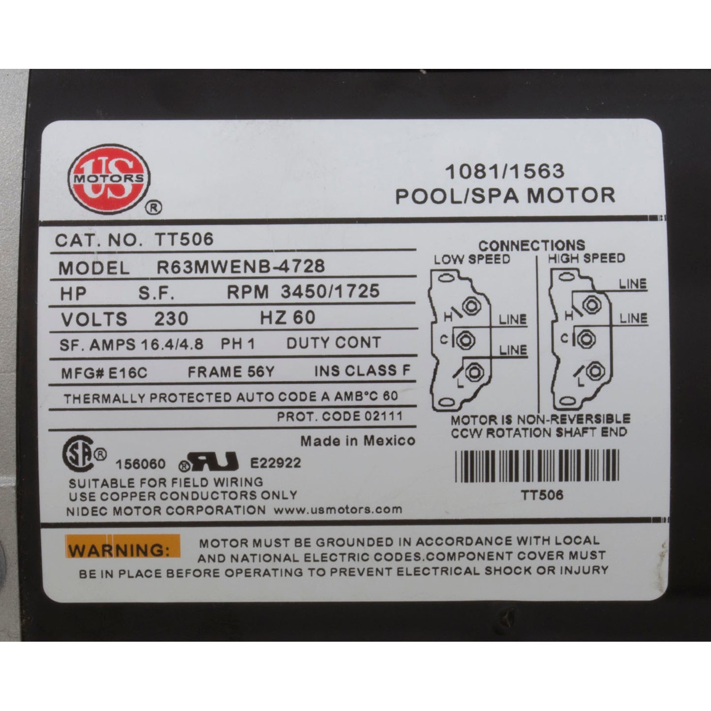 Bomba, WW Viper, 5,0 hp, 230 V, 2 velocidades, 56 fr, 2-1/2" x 2-1/2", OEM