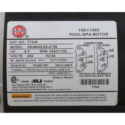 Bomba, WW Viper, 5,0 hp, 230 V, 2 velocidades, 56 fr, 2-1/2" x 2-1/2", OEM