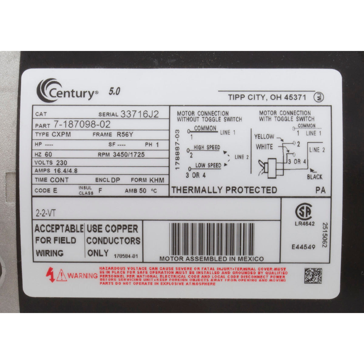 Pump, WW Viper, 5.0hp Century, 230v, 2-Spd, 56fr, 2-1/2" x 2-1/2"
