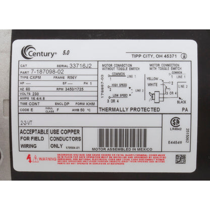 Bomba, WW Viper, Century, 5,0 hp, 230 V, 2 velocidades, 56 pies cúbicos, 2-1/2" x 2-1/2"