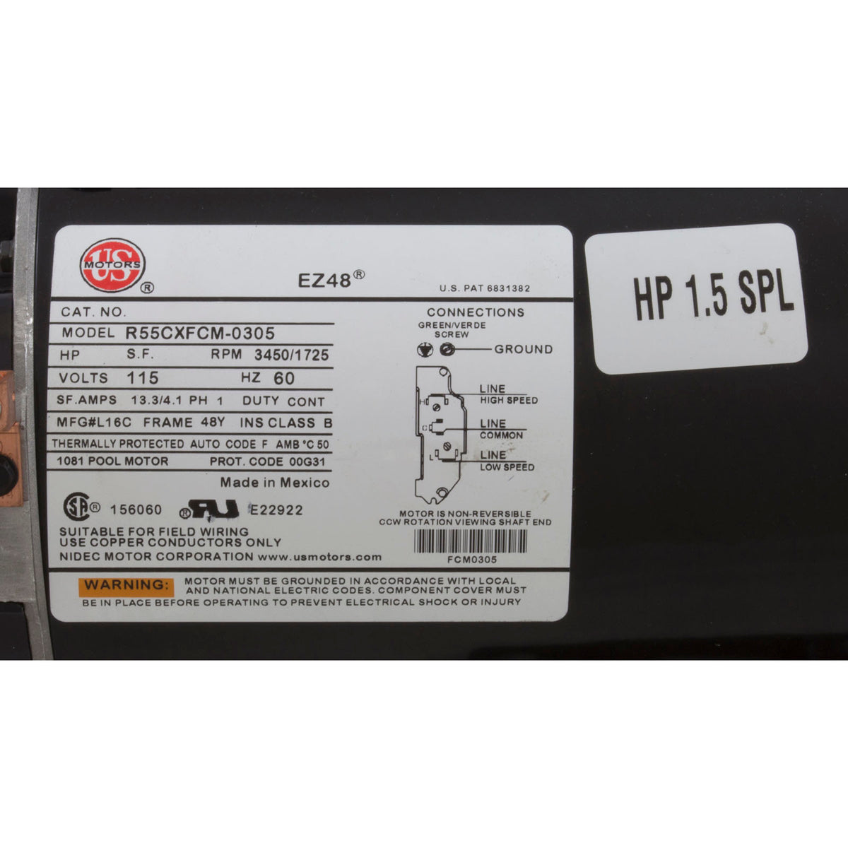 Pump, WW Ex2, 1.5SPL, 115v, 2-Spd, 48fr, 2", OEM