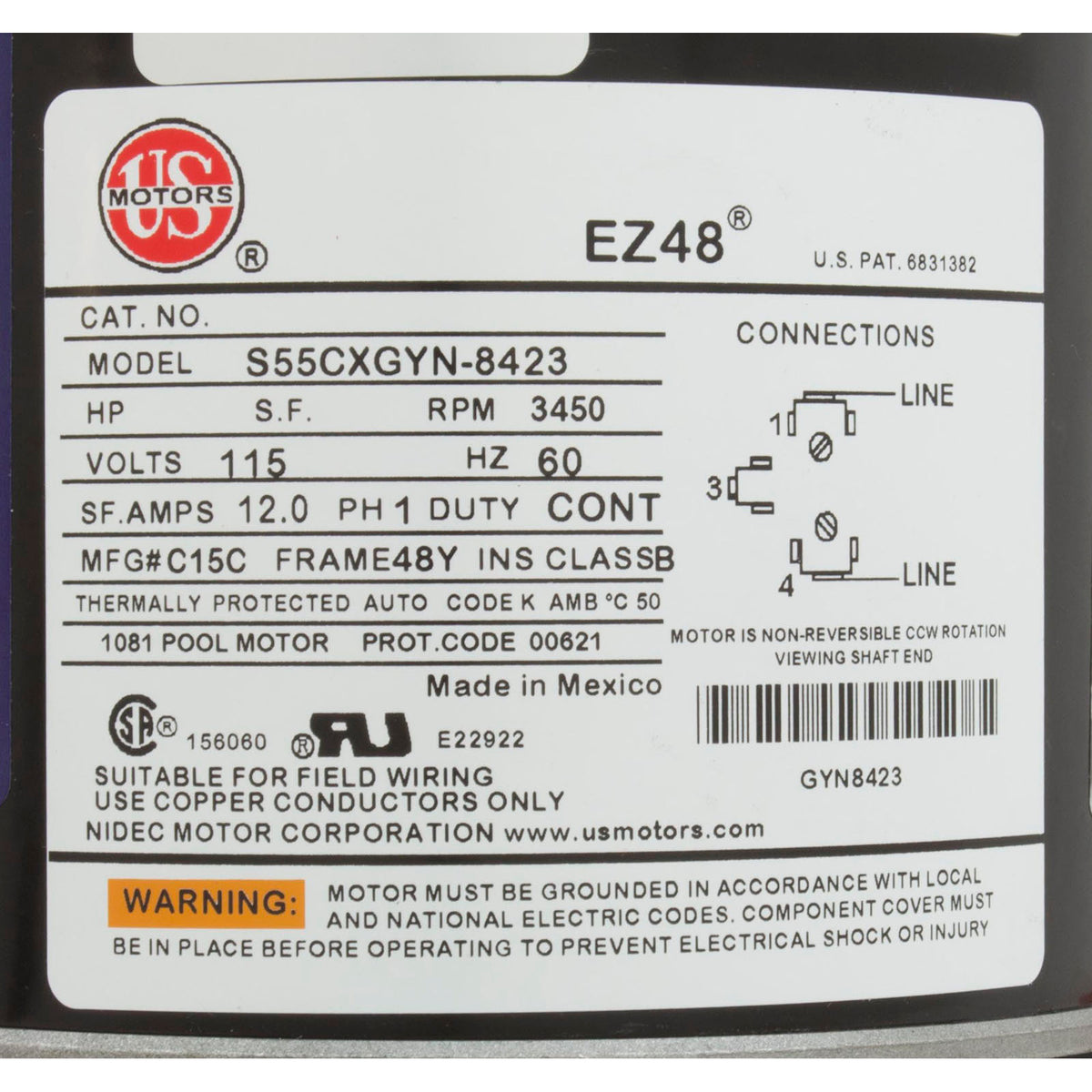 Pump, WW Exec, 1.0SPL, 115v, 1-Spd, 48fr, 2", OEM