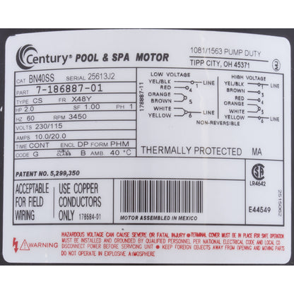 Bomba, WW Exec, 2.0SPL, 115v/230v, 1 velocidad, 48fr, 2-1/2" x 2", OEM