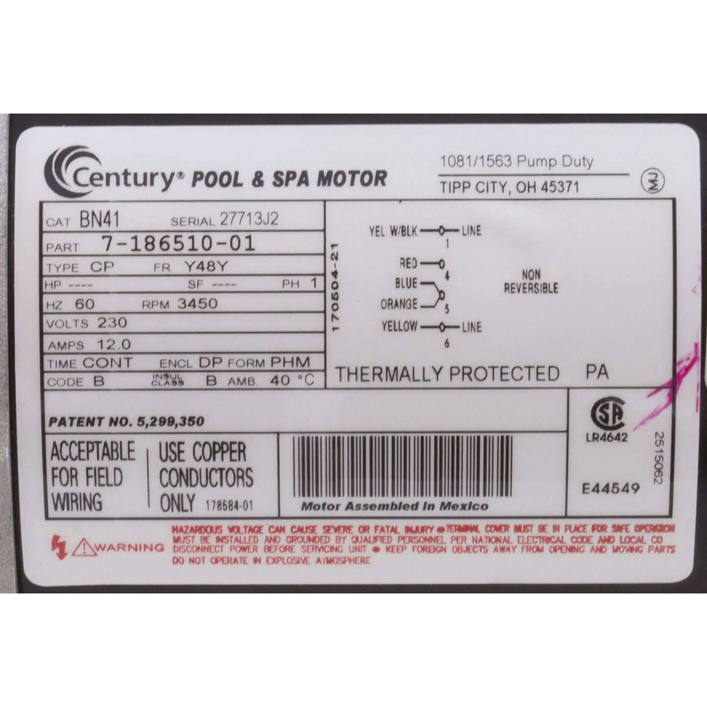 Bomba, WW Exec, 4,0 hp, 230 V, 1 velocidad, 48 fr, 2-1/2" x 2", OEM