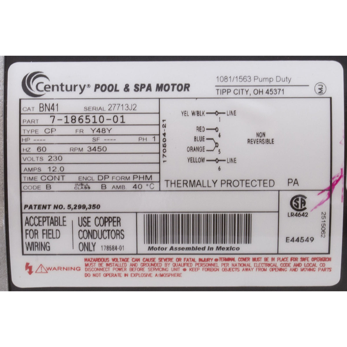 Pump, WW Exec, 4.0hp, 230v, 1-Spd, 48fr, 2-1/2" x 2", OEM