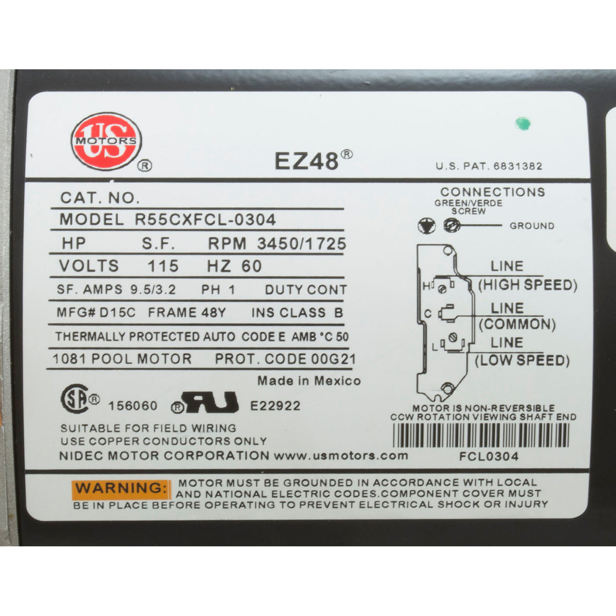 Pump, WW Exec, 1.0SPL, 115v, 2-Spd, 48fr, 2", OEM