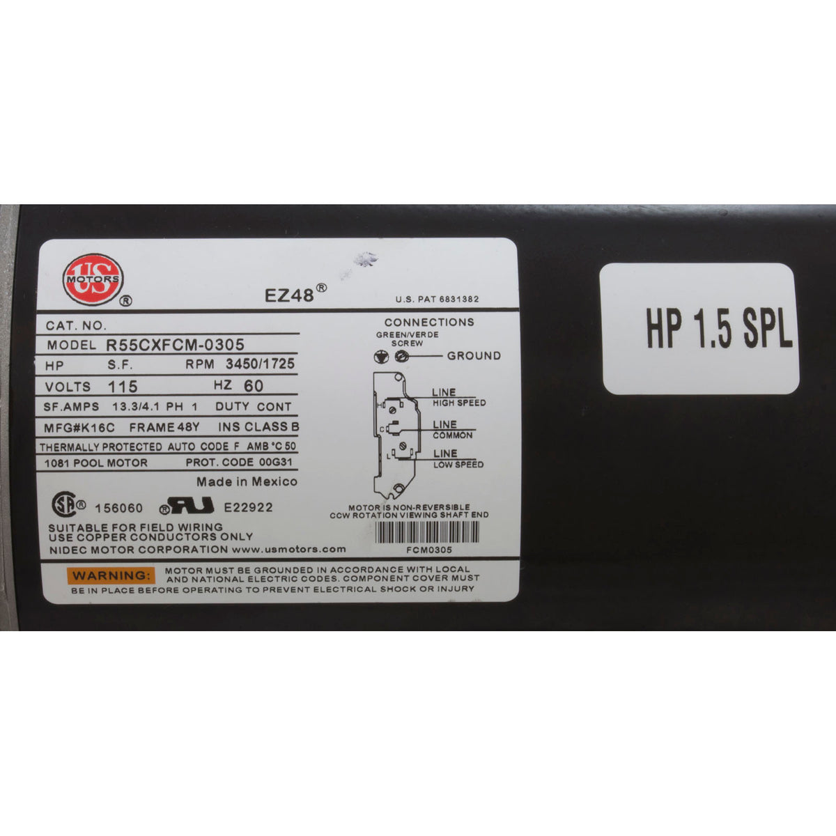 Pump, WW Exec, 1.5SPL, 115v, 2-Spd, 48fr, 2", OEM