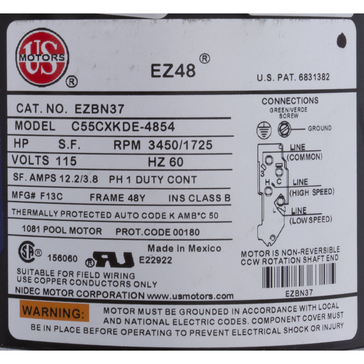 Pump, WW Exec, 1.0SPL, 115v, 2-Spd, 48fr, 2-1/2" x 2", OEM