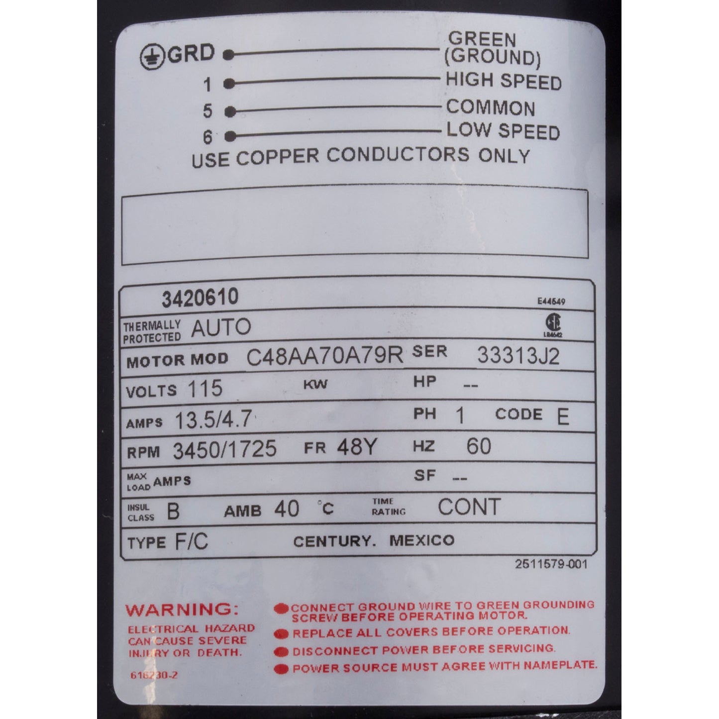 Bomba, WW Exec, 1,5 hp, 115 V, 2 velocidades, 48 ​​fr, 2-1/2" x 2", OEM