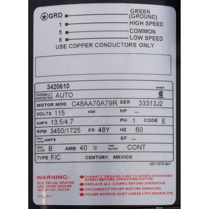 Bomba, WW Exec, 1,5 hp, 115 V, 2 velocidades, 48 ​​fr, 2-1/2" x 2", OEM