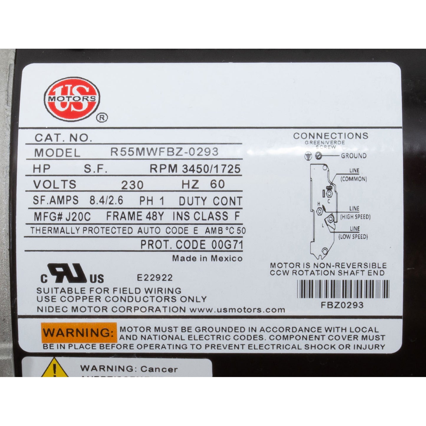 Bomba, WW Exec, 2,0 hp, 230 V, 2 velocidades, 48 ​​fr, 2", OEM