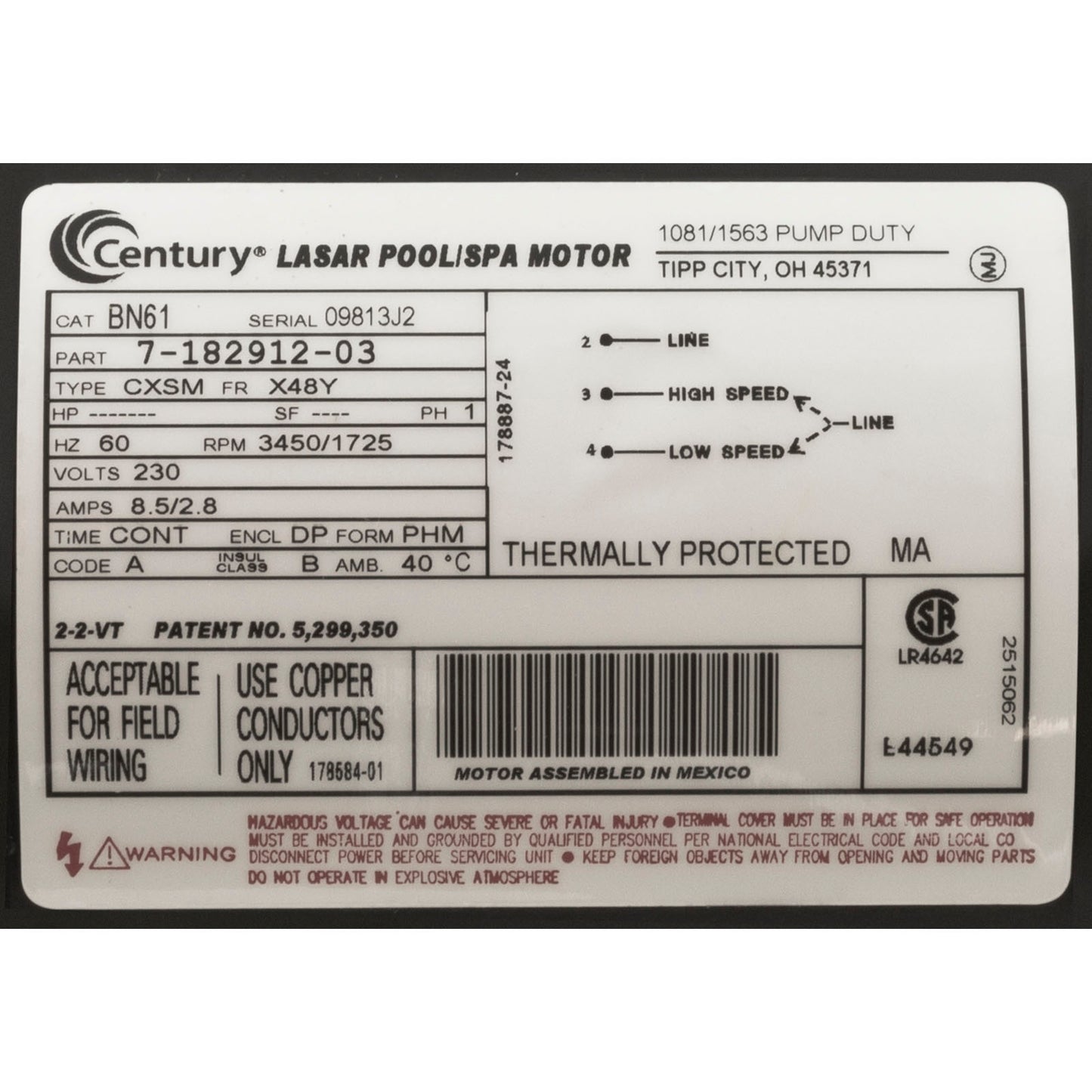 Bomba, WW Exec, 3,0 hp, 230 V, 2 velocidades, 48 ​​fr, 2-1/2" x 2", OEM