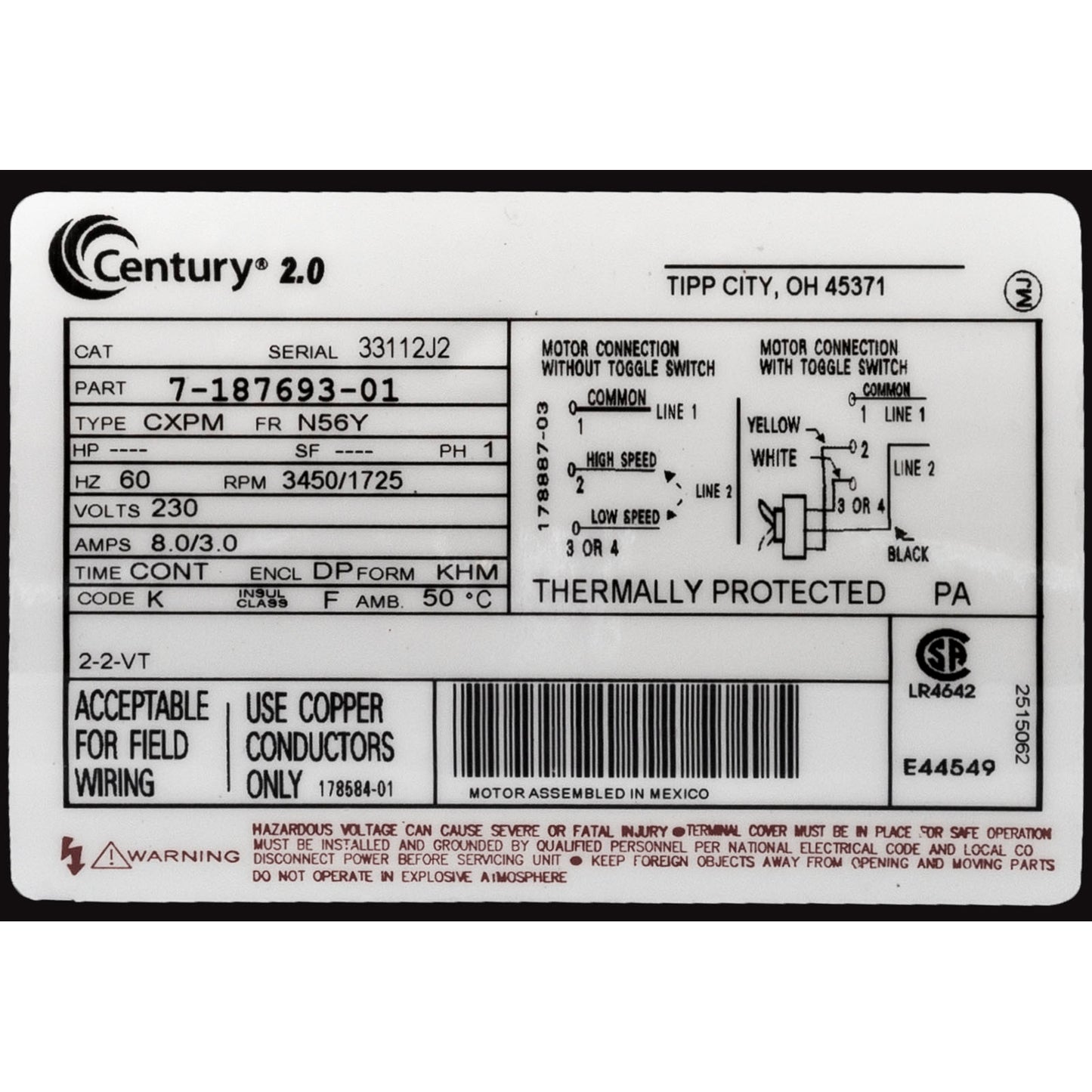 Pump, WW Exec, 2.0hp, 230v, 2-Speed, 56fr, 2", OEM