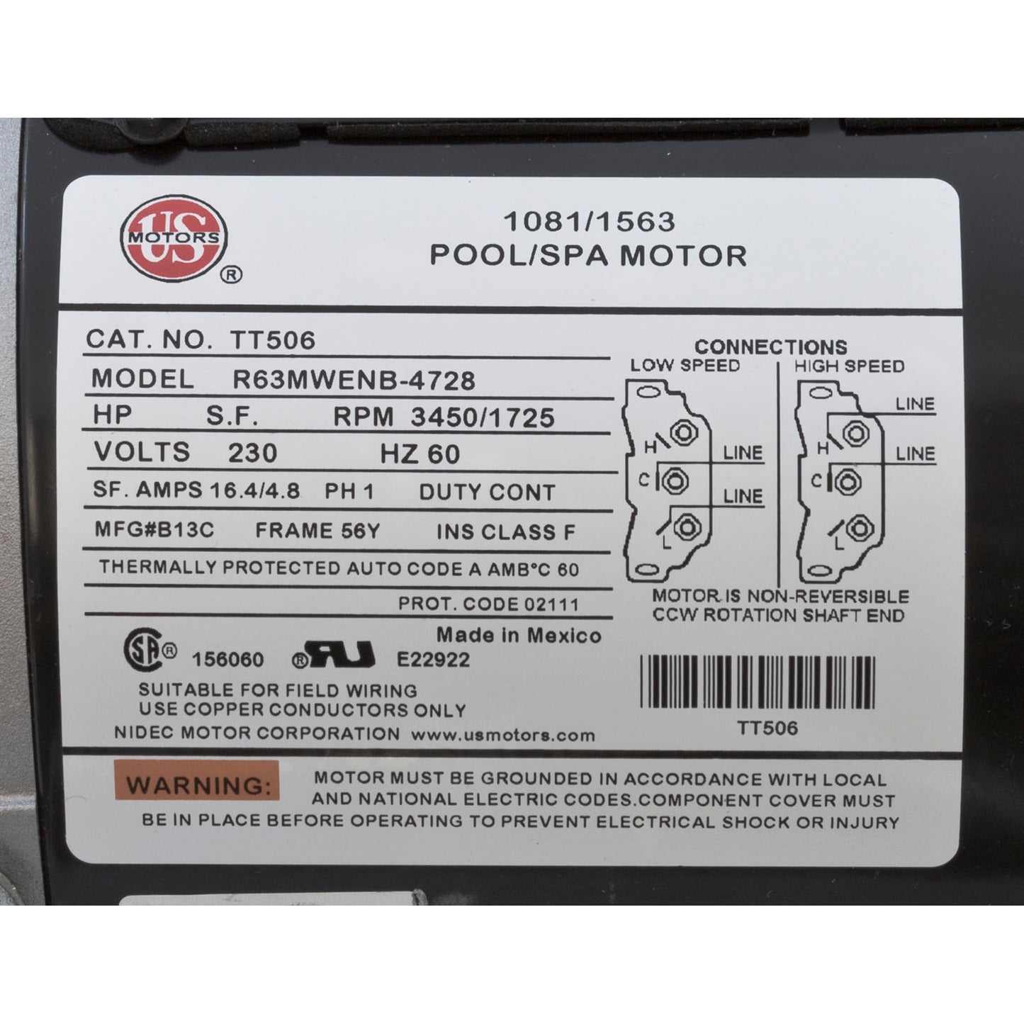 Pump, WW Exec, 5.0hp, 230v, 2-Speed, 56fr, 2-1/2" x 2", OEM