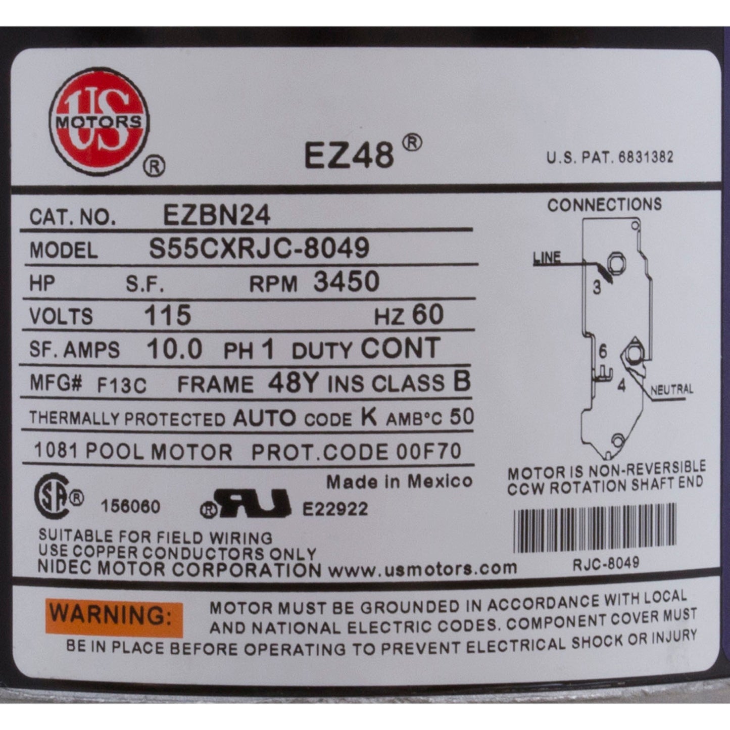 Pump, WW E-Series, 0.75SPL, 115v, 1-Spd, 48fr, 1-1/2", OEM