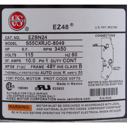 Pump, WW E-Series, 0.75SPL, 115v, 1-Spd, 48fr, 1-1/2", OEM