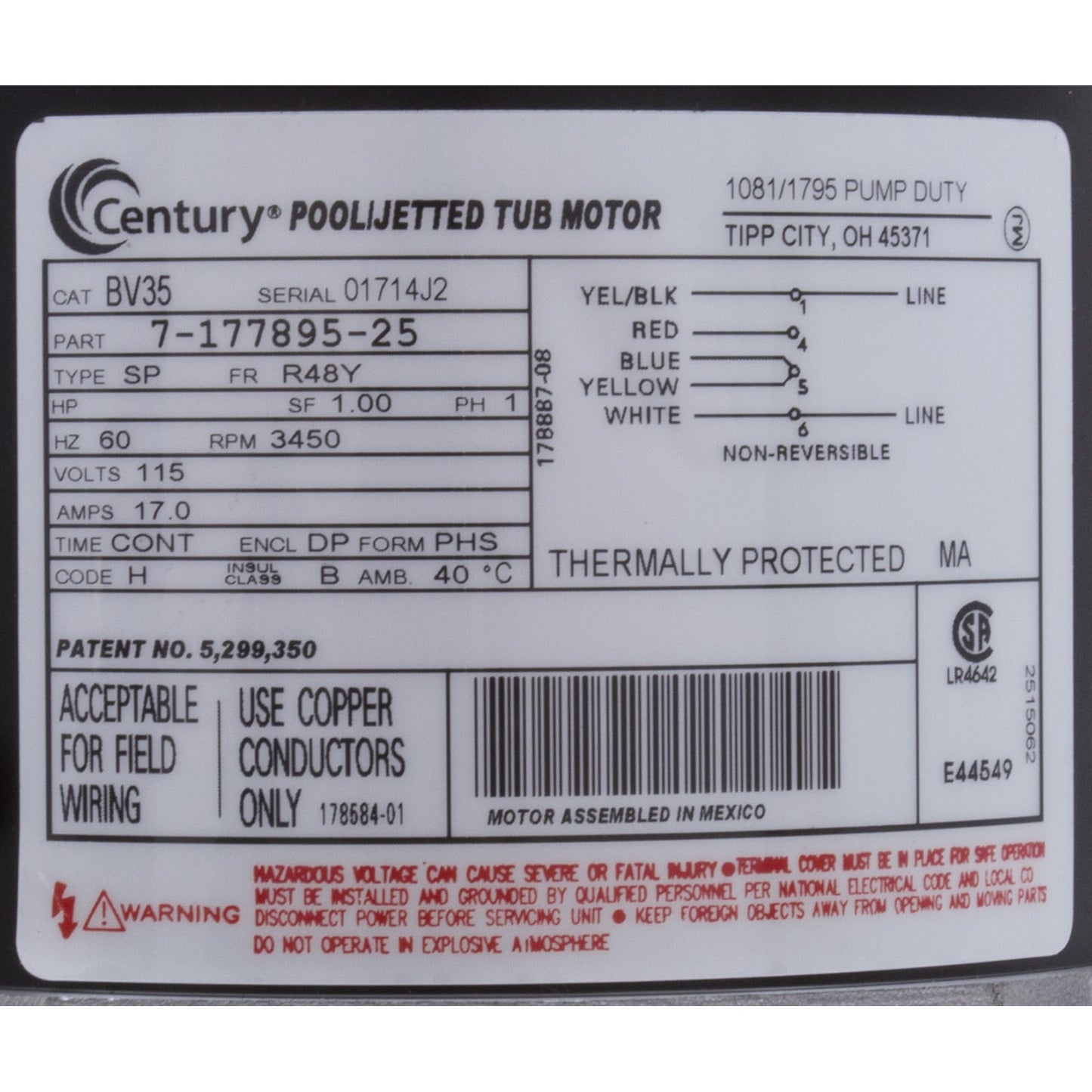 Pump, WW E-Series, 1.5hp, 115v, 1-Speed, 48fr, 1-1/2", OEM