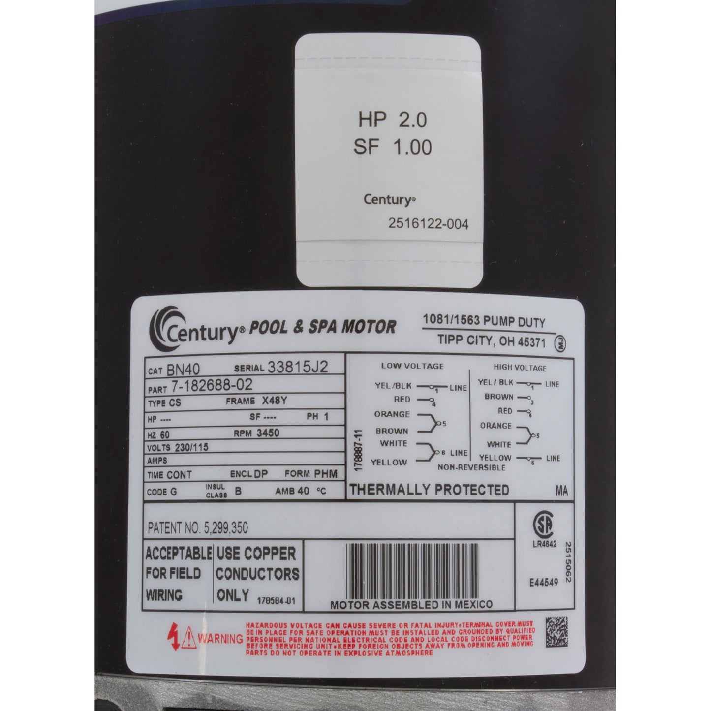 Pump, WW E-Series, 2.0hp, 115v/230v, 1-Speed, 48fr, 1-1/2", OEM