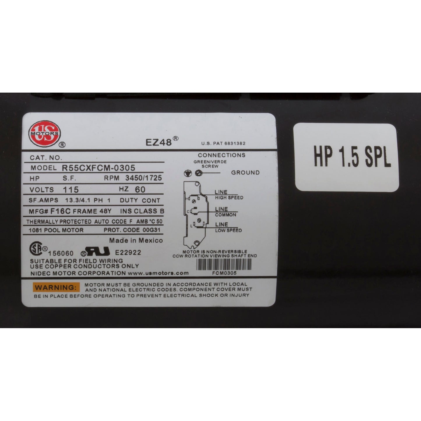 Bomba, serie WW E, 1,5 SPL, 115 V, 2 velocidades, 48 ​​fr, 1-1/2", OEM