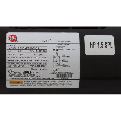 Bomba, serie WW E, 1,5 SPL, 115 V, 2 velocidades, 48 ​​fr, 1-1/2", OEM