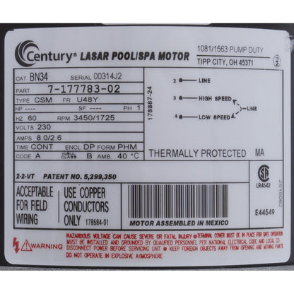 Bomba, serie WW E, 1,5 hp, 230 V, 2 velocidades, 48 ​​fr, 1-1/2", OEM