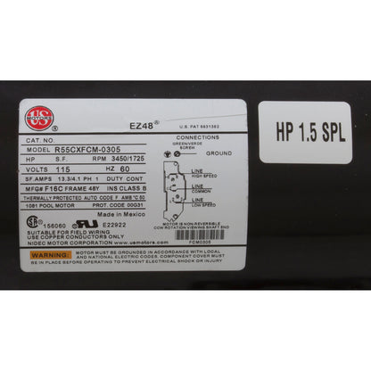 Pump, WW Hi-Flo, 1.5hp, 115v, 2-Speed, 48fr, 2", OEM