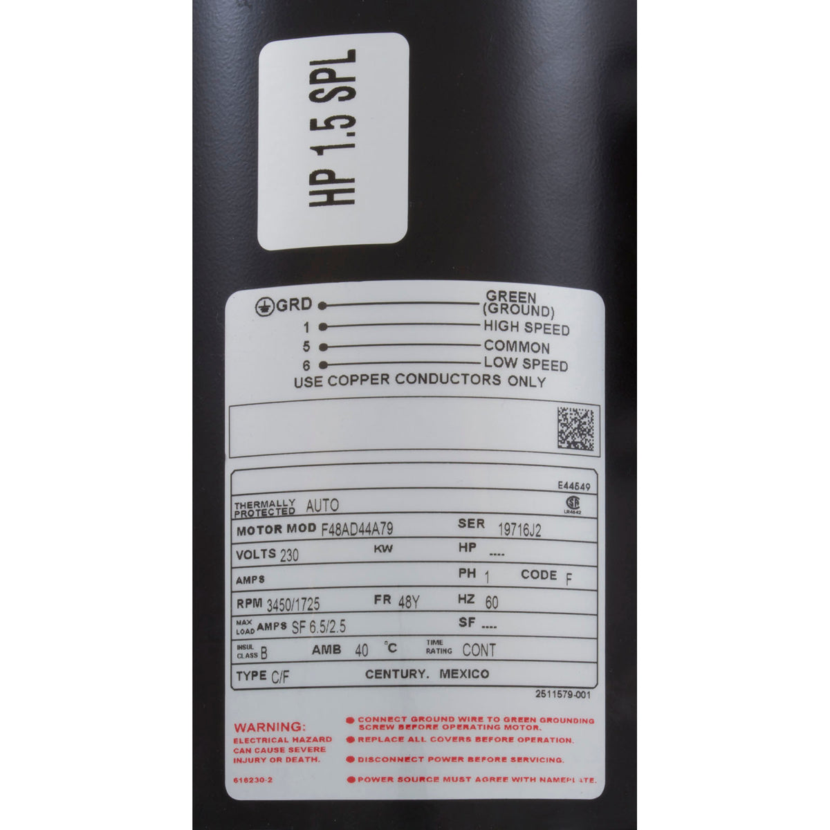 Pump, WW Hi-Flo, 1.5SPL, 230v, 2-Spd, 48fr, 2", OEM