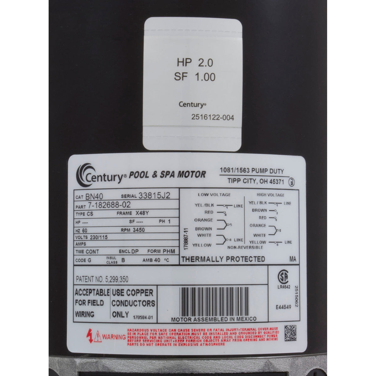Pump, WW Hi-Flo, 2.0hp, 115v/230v, 1-Speed, 48fr, 2", OEM